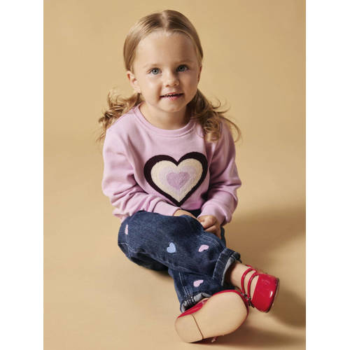 name it MINI sweater NMFKATLA met printopdruk en borduursels roze Printopdruk 110