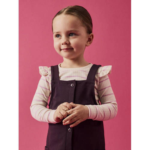 name it MINI gestreepte longsleeve NMFKIANNA ecru lichtroze Meisjes Stretchkatoen Ronde hals 98