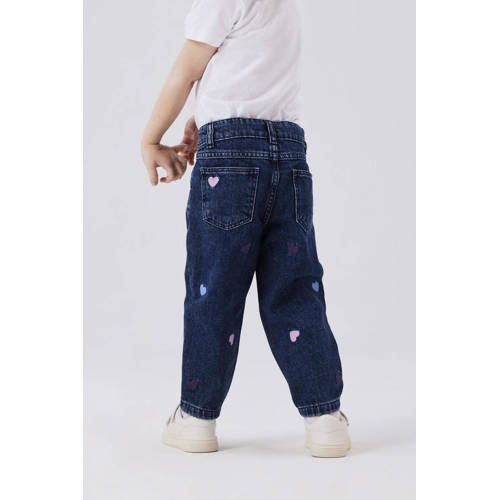 name it MINI mom jeans NMFBELLA met hartjes dark blue denim Blauw Hartjes 80