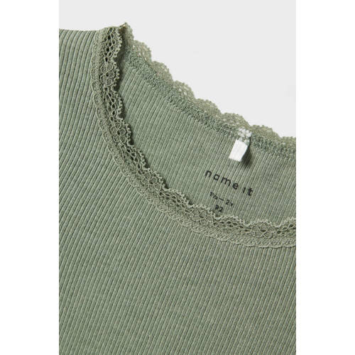 name it MINI ribgebreide longsleeve NMFKAB Groen Meisjes Stretchkatoen Ronde hals 104
