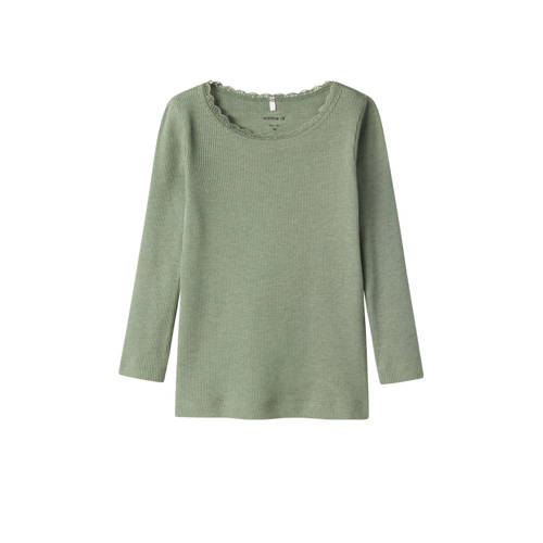 NAME IT MINI ribgebreide longsleeve NMFKAB Groen Meisjes Stretchkatoen Ronde hals - maat 86 afbeelding