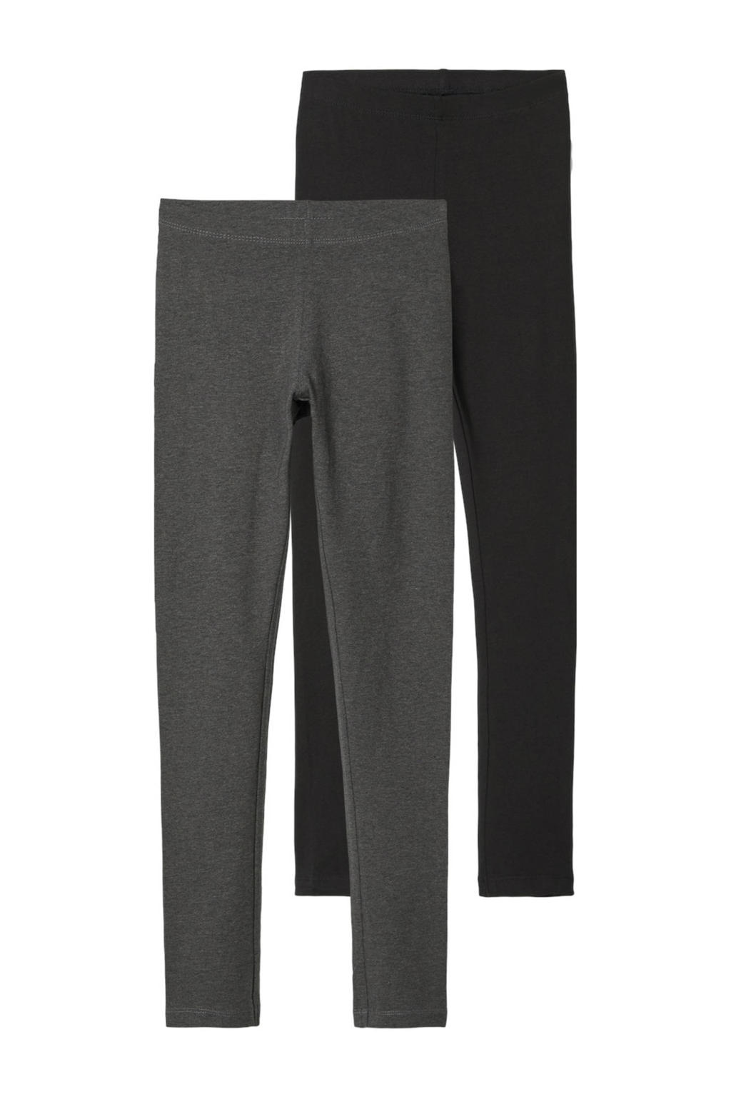 Set van 2 donkergrijs en zwarte meisjes NAME IT KIDS legging melange van stretchkatoen met slim fit, regular waist en elastische tailleband