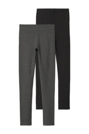 thumbnail: Set van 2 donkergrijs en zwarte meisjes NAME IT KIDS legging melange van stretchkatoen met slim fit, regular waist en elastische tailleband