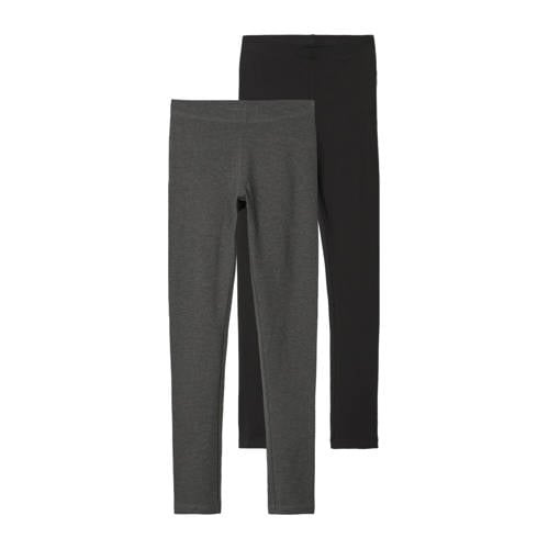 NAME IT KIDS legging NKFVIVIAN - set van 2 donkergrijs melange/zwart Meisjes Stretchkatoen - maat 110/116 afbeelding