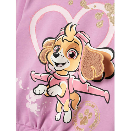 name it MINI Paw Patrol sweater NMFJYLA met printopdruk en ruches roze 122 128