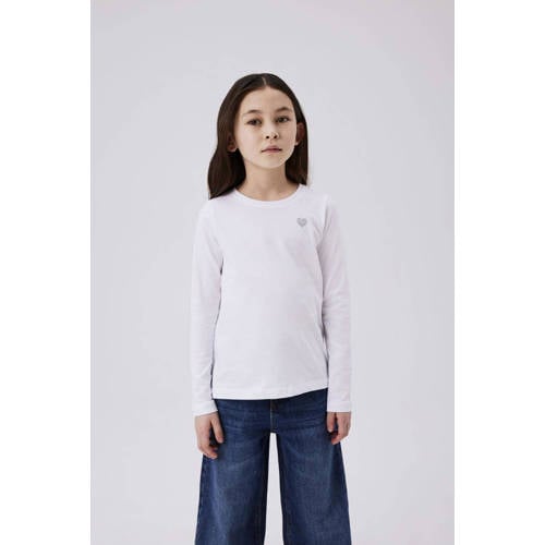 name it KIDS longsleeve NKFVIOLINE wit Meisjes Katoen Ronde hals Effen 98
