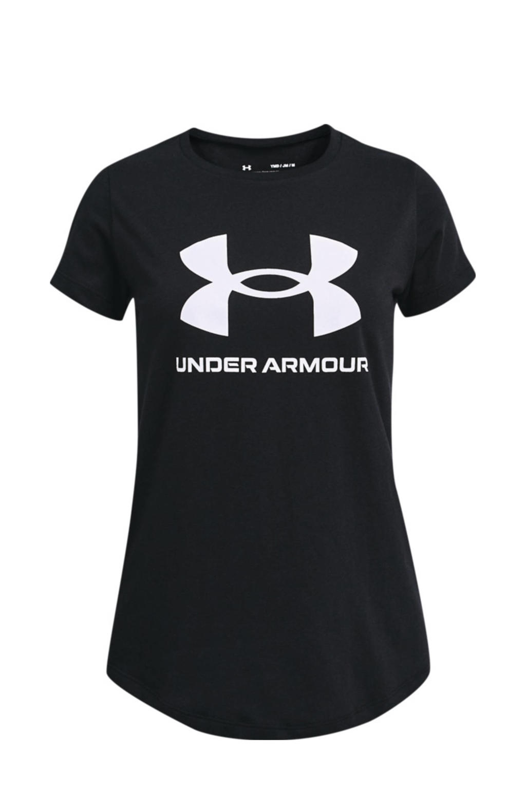 Zwart en witte meisjes Under Armour sportshirt van katoen met logo dessin, korte mouwen en ronde hals