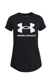 thumbnail: Zwart en witte meisjes Under Armour sportshirt van katoen met logo dessin, korte mouwen en ronde hals