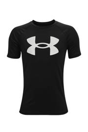 thumbnail: Zwarte jongens Under Armour sportshirt Tech van polyester met logo dessin, korte mouwen en ronde hals