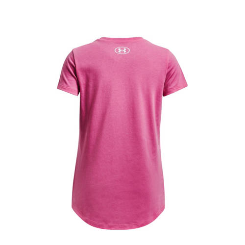 Under Armour sportshirt roze wit Sport t-shirt Meisjes Katoen Ronde hals 164
