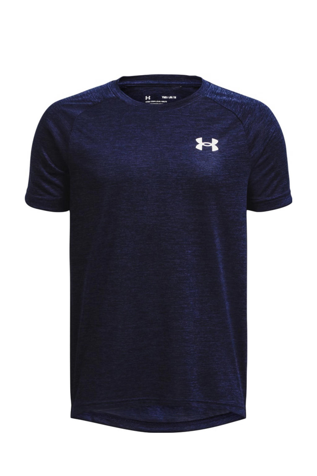 Donkerblauw en witte jongens en meisjes Under Armour sportshirt Tech 2.0 van polyester met korte mouwen