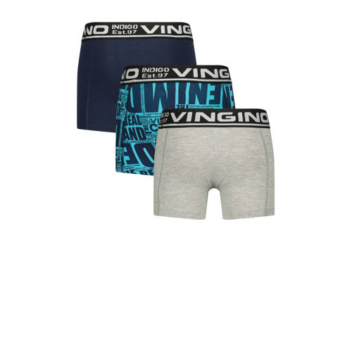 VINGINO boxershort Paper Text set van 3 donkerblauw grijs melange Jongens Stretchkatoen 146 152