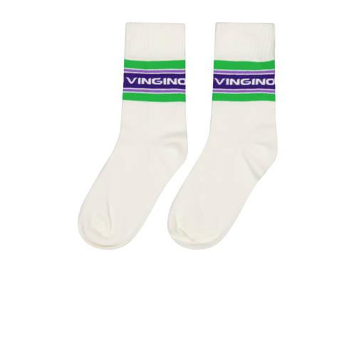 Vingino sokken Grip met logoprint wit/paars/groen Meisjes Katoen Logo - 27-30