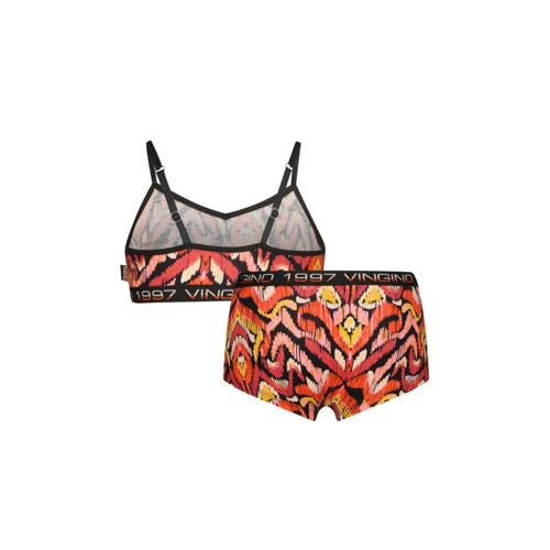 VINGINO bh top + short Paisley zwart rood oranje Meisjes Stretchkatoen Ronde hals 158 164