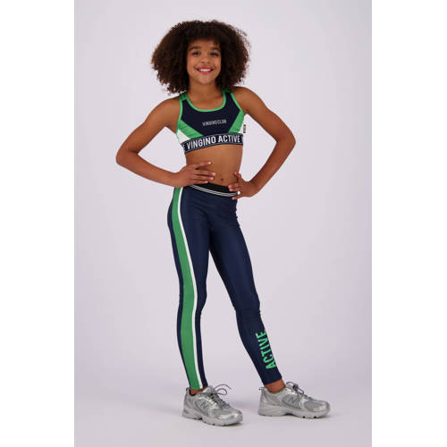 VINGINO sporttop Grace diep donkerblauw neongroen Meisjes Polyester Ronde hals 152