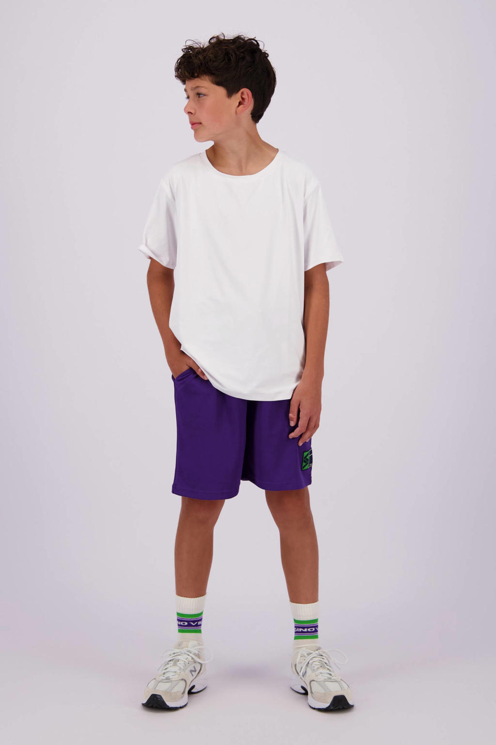 Paarse jongens Vingino regular fit sweatshort Race van polyester met elastische tailleband met koord en effen