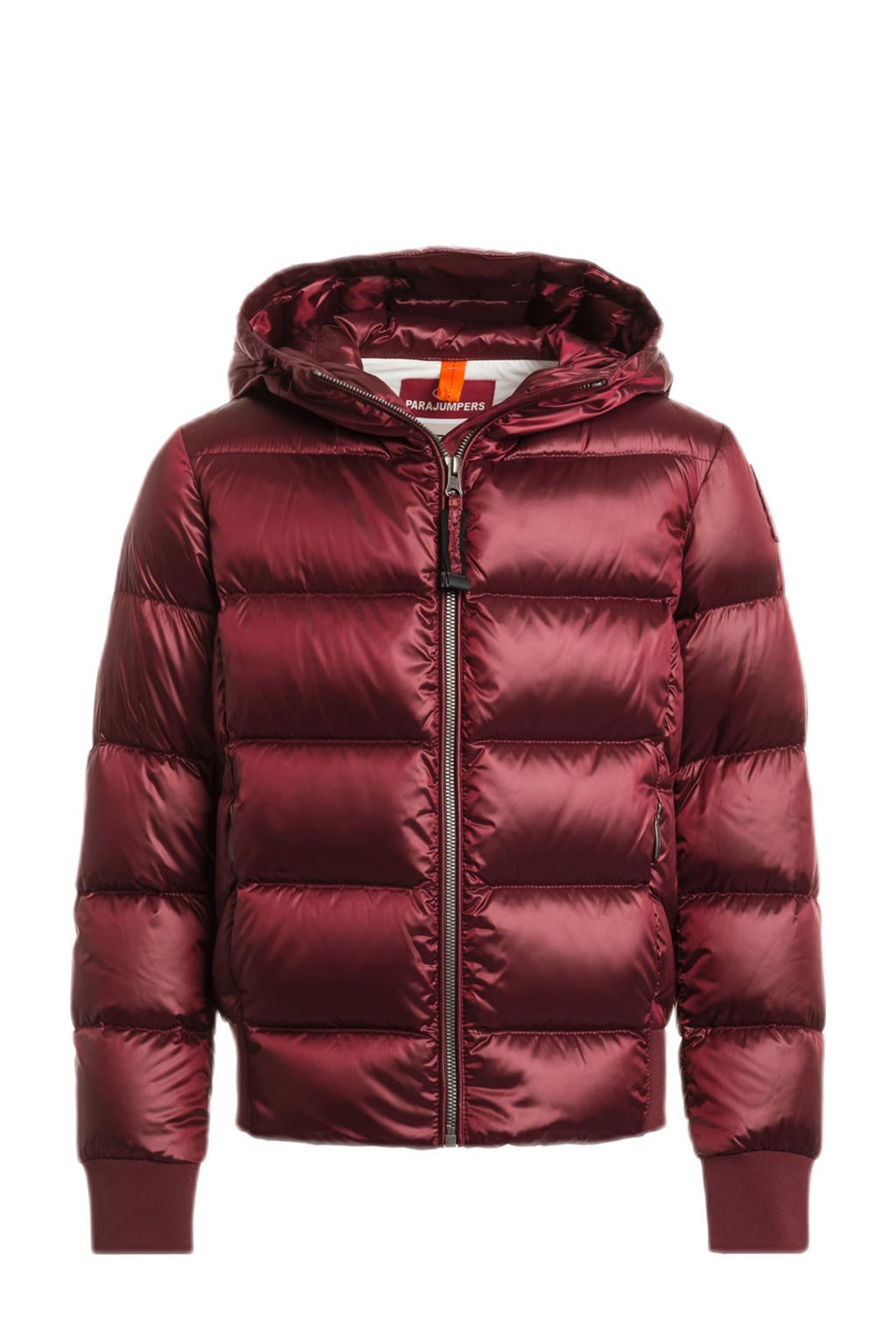 Rode meisjes Parajumpers gewatteerde jas van polyester met effen, lange mouwen, capuchon en ritssluiting
