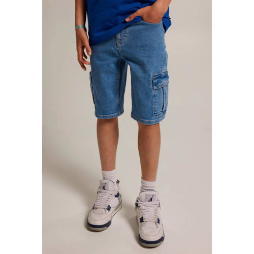 America Today cargo short medium blue denim Korte broek Blauw Effen 170 176