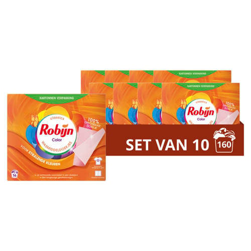 Robijn Classics Color wasmiddeldoekjes - 10 x 16 wasstrips - 160 wasbeurten afbeelding
