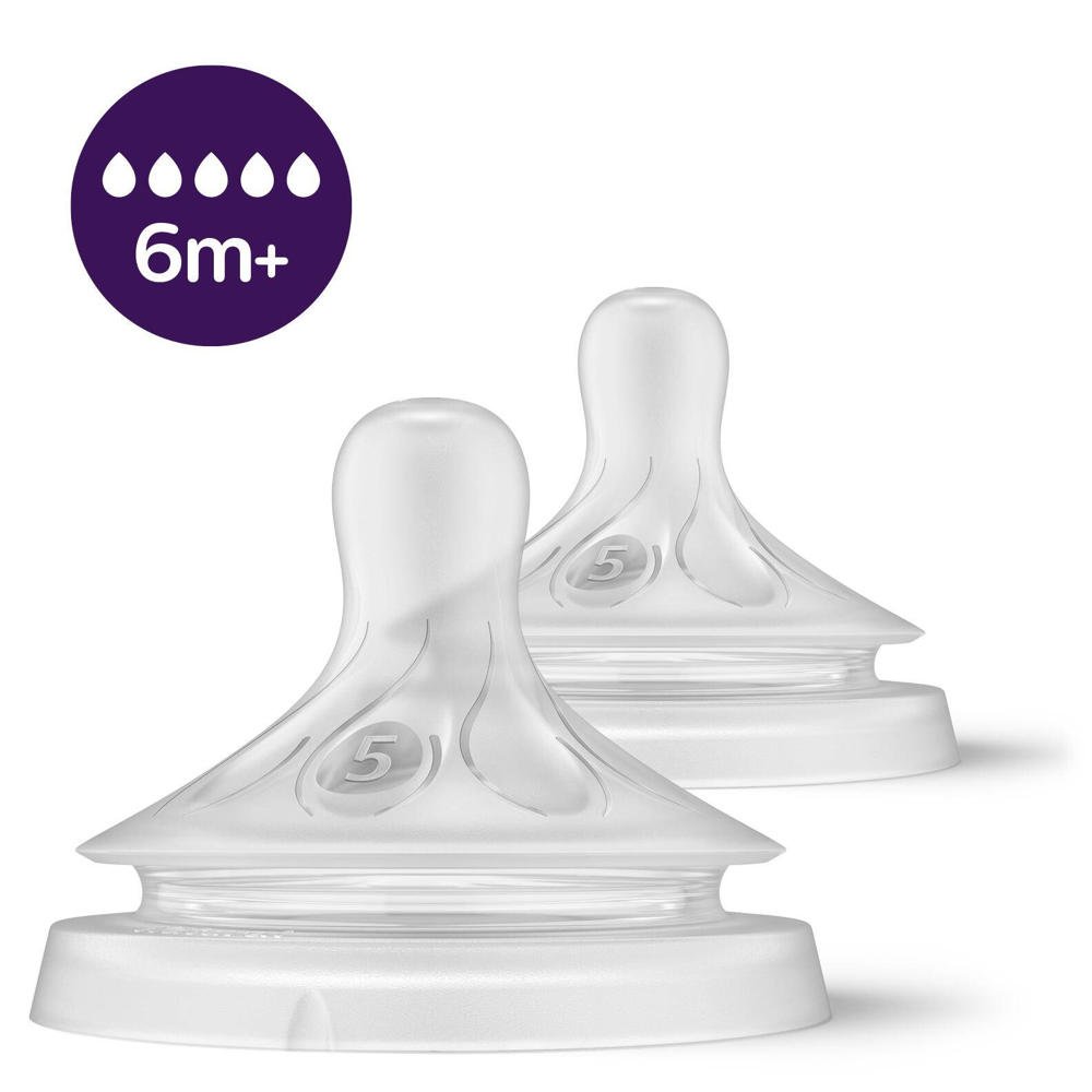 Philips AVENT Natuurlijke Zuigreflex Snelheid 5, 6+ maanden, 2 stuks SCY965/02 Flesspenen