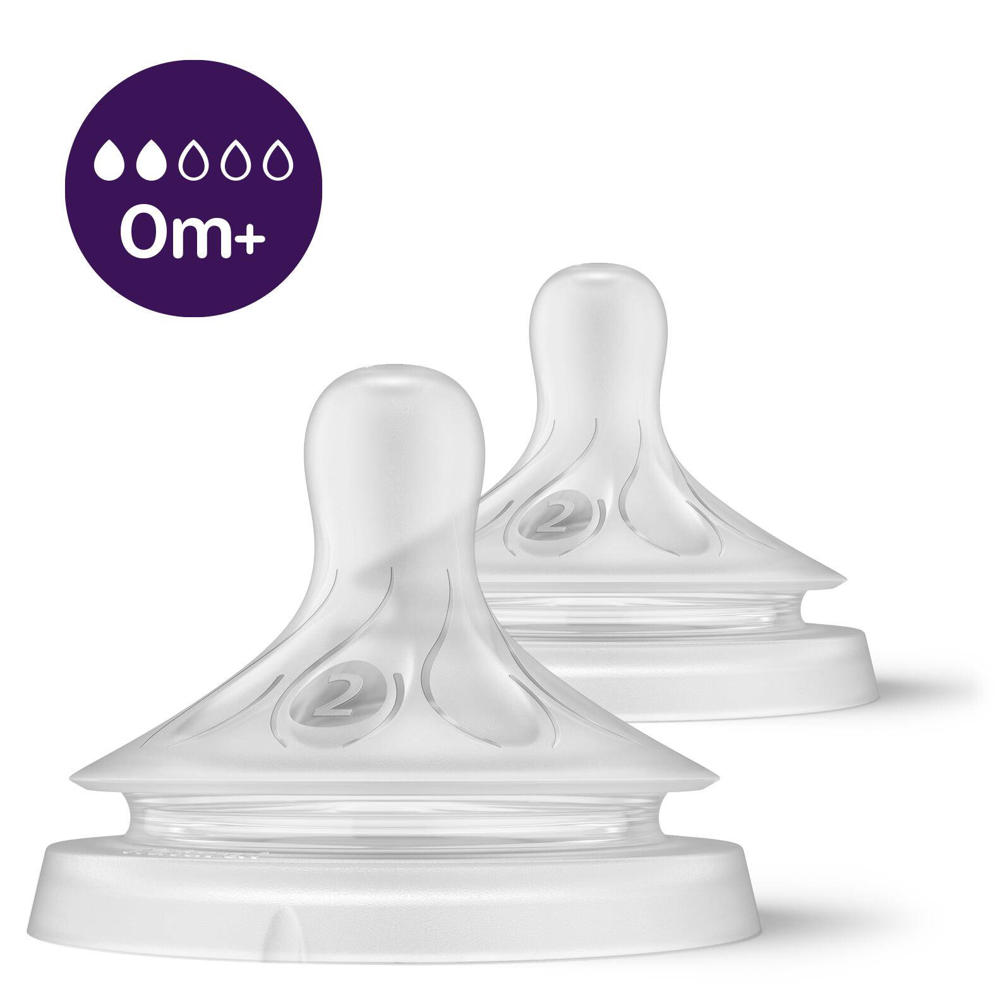 Philips AVENT Natuurlijke Zuigreflex Snelheid 2, 0+ maanden, 2 stuks SCY962/02 Flesspenen