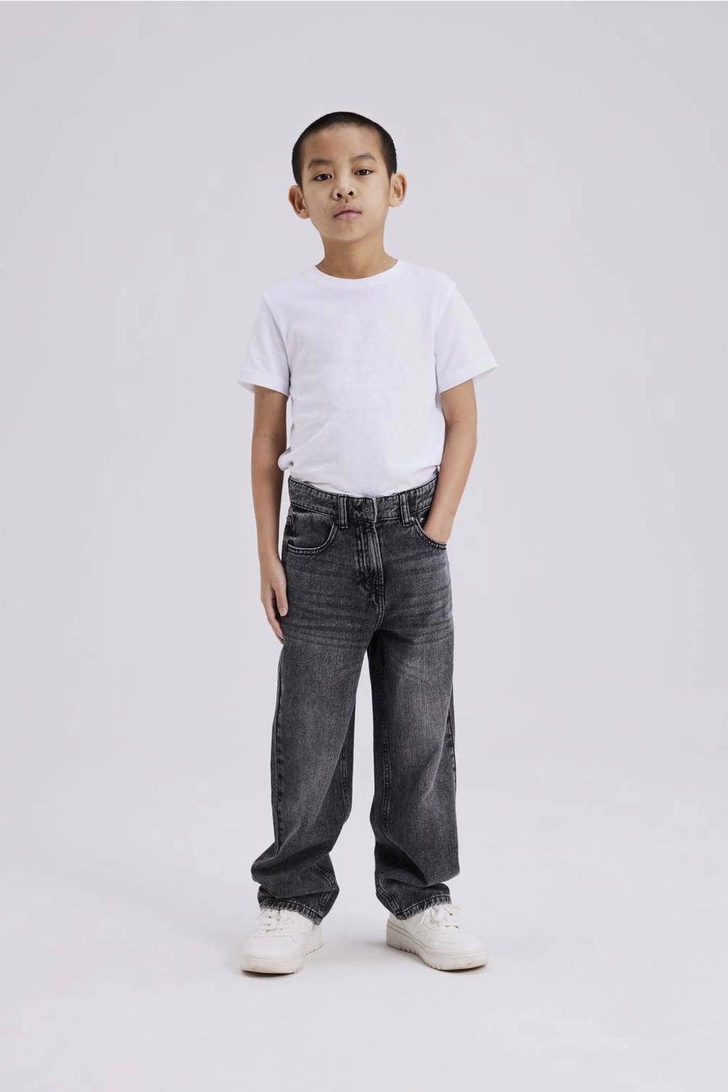 Grijze jongens NAME IT KIDS straight fit jeans van denim met regular waist en effen