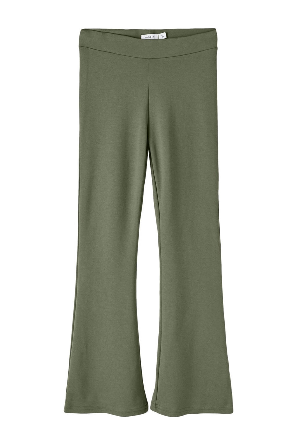 Donkergroene meisjes NAME IT KIDS high waist flared broek van viscose met bootcut, regular waist en effen