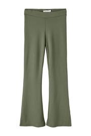 thumbnail: Donkergroene meisjes NAME IT KIDS high waist flared broek van viscose met bootcut, regular waist en effen