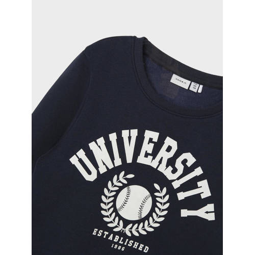 name it KIDS sweater NKNTILLE met printopdruk donkerblauw Printopdruk 146 152