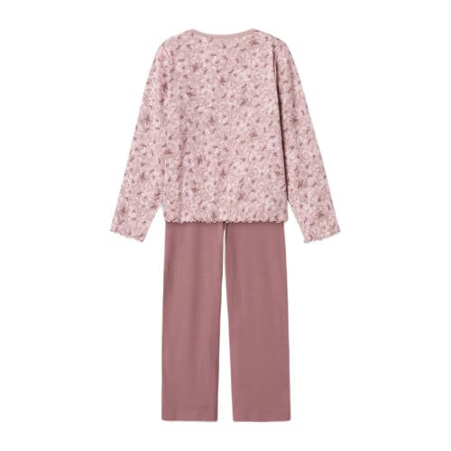 Name it KIDS pyjama met bloemdessin paars mauve Meisjes Stretchkatoen Ronde hals 134 140