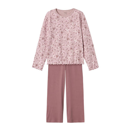 NAME IT KIDS pyjama met bloemdessin paars/mauve Meisjes Stretchkatoen Ronde hals - maat 110/116 afbeelding