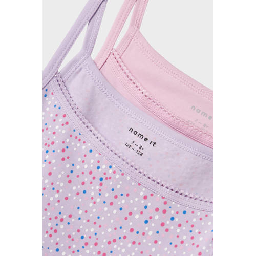 name it KIDS singlet NKFSTRAP TOP DOT set van 2 roze lila Hemd Paars Meisjes Stretchkatoen Ronde hals 134 140