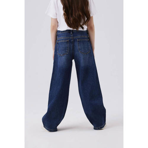 name it KIDS wide leg jeans NKFROSE dark blue denim Blauw Effen 116