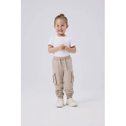 name it MINI joggingbroek NMNOLI beige Jongens Sweat Effen 110