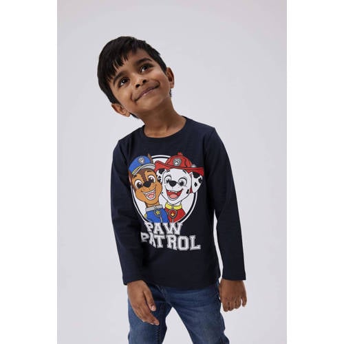 name it MINI Paw Patrol longsleeve NMMJOLLO met printopdruk donkerblauw Jongens Stretchkatoen Ronde hals 92