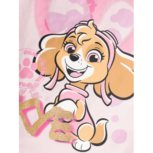 name it MINI Paw Patrol longsleeve NMFJUTTE met printopdruk en ruches zachtroze Meisjes Stretchkatoen Ronde hals 104