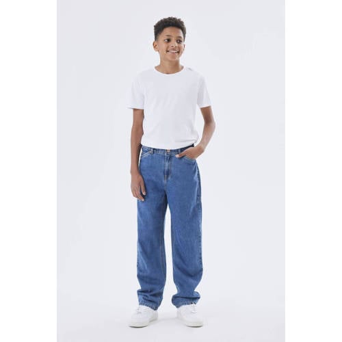name it KIDS straight fit jeans NKMRYAN dark blue denim Blauw Effen 146