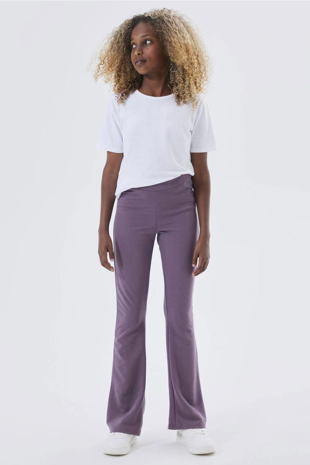Paarse meisjes NAME IT KIDS high waist flared broek van viscose met bootcut, regular waist en effen