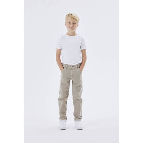 name it KIDS tapered fit broek NKMSILAS beige Jongens Stretchkatoen Effen 152