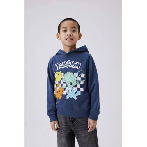 name it KIDS Pokemon hoodie NKMJISTER met printopdruk blue denim Sweater Blauw 134 140