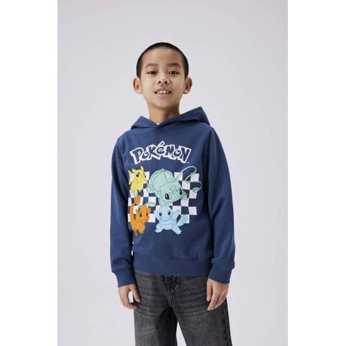 Name it KIDS Pokemon hoodie NKMJISTER met printopdruk blue denim Sweater Blauw 134 140