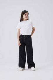thumbnail: Grey denim meisjes NAME IT KIDS wide leg jeans van denim met rits- en knoopsluiting en effen