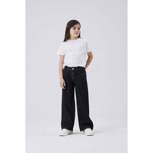 name it KIDS wide leg jeans NKFROSE dark grey denim Grijs Effen 122
