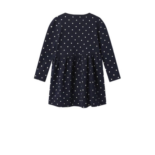 name it MINI jurk NMFVIVIA met stippen donkerblauw wit Meisjes Katoen Ronde hals 98