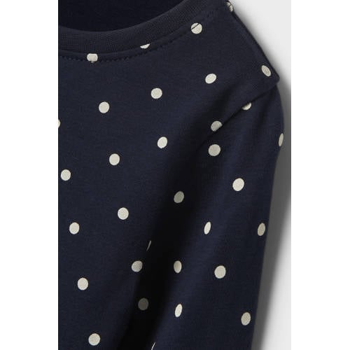 name it MINI jurk NMFVIVIA met stippen donkerblauw wit Meisjes Katoen Ronde hals 98