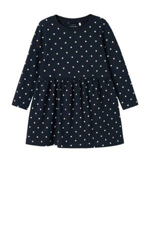 jurk NMFVIVIA met stippen donkerblauw/wit