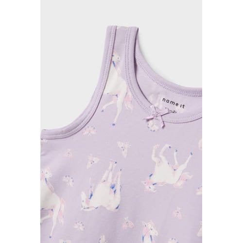 name it MINI hemd NMFTANK TOP HORSE set van 2 lila roze Paars Meisjes Stretchkatoen Ronde hals 98