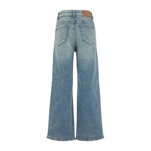 WE Fashion high waist wide leg jeans green cast denim Blauw Meisjes Stretchdenim 164