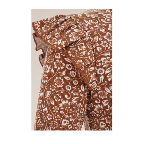 WE Fashion gebloemde jurk bruin wit Meisjes Katoen Ronde hals Bloemen 134 140