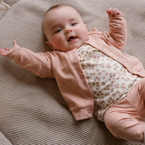 Dirkje vest + longsleeve + broek roze offwhite Shirt + broek Meisjes Stretchkatoen Ronde hals 80